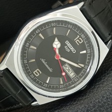 VINTAGE REFURBISHED SEIKO 5 AUTOMATIC JAPAN MENS BLACK DIAL WATCH a444559-3