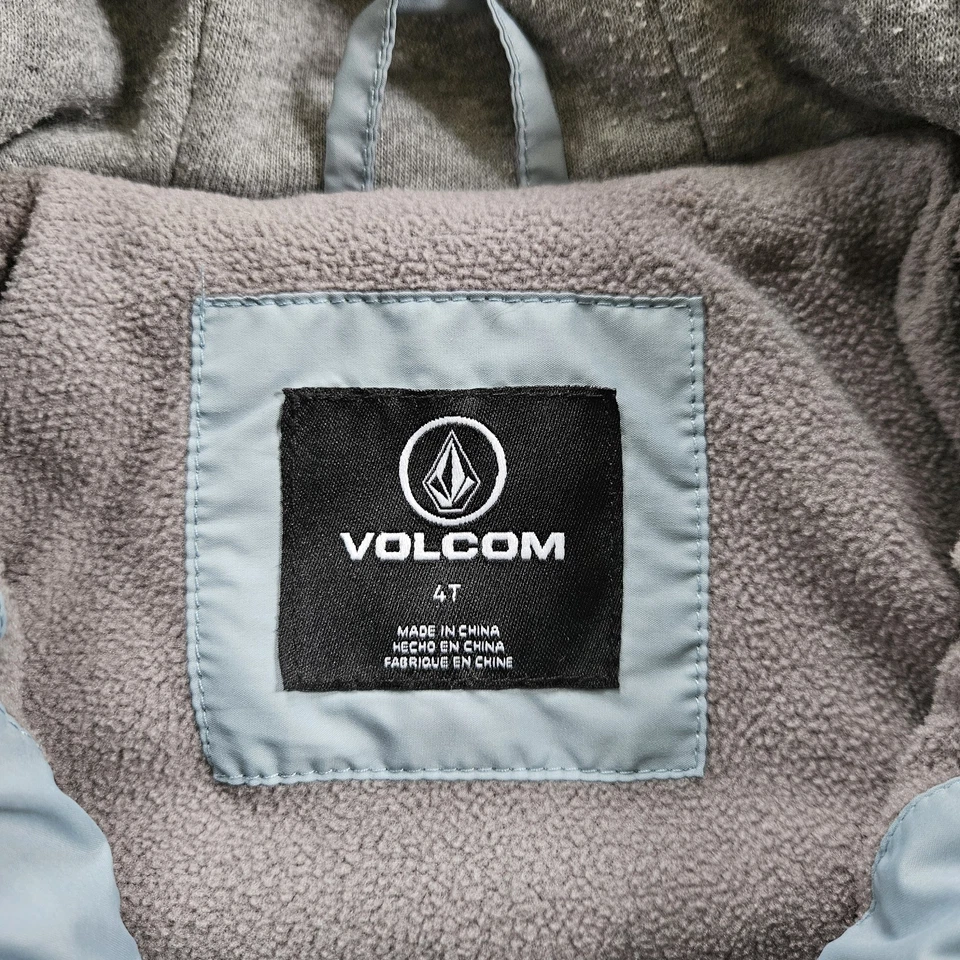 Casaco Volcom 4T masculino cinza azul com capuz com zíper primavera outono ursinho de pelúcia - Imagem 2 de 4