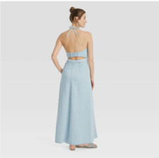 Halter Neck Denim Maxi Dress Sz 00 NWT Light Blue- Universal Thread