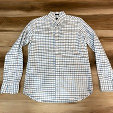 J Crew Slim Flex Oxford Shirt Mens Small Plaid Button Down White Blue Green