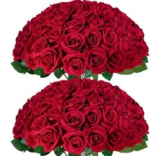 Cherica 50Pcs Red Roses Artificial Flowers with Stems for Home 50Pcs,