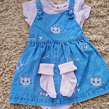 Disney Baby at George Girls 3 Piece Dress Set 6-9 Months Blue/Pink Marie