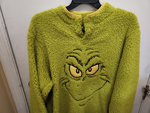 The Grinch Sherpa Pullover Sweater 1/4 Buttons Men's XL Green Soft Dr Seuss! New - Picture 9 of 9