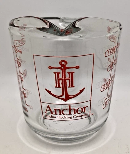 Vintage Anchor Hocking 1 Cup Measuring Cup USA Red Lettering
