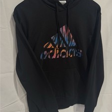 Adidas Women's Medium Black Hoodie with Multicolor Logo