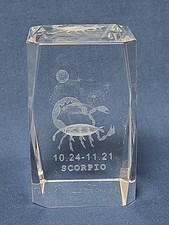 Scorpio Zodiac Sign Laser Engraved Crystal Paper Weight 3" Tall 2" Wide