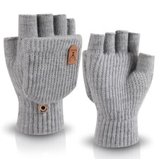 Winter Knitted Fingerless Gloves for Women Warm Half Finger Gloves Light Grey
