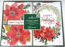 Hallmark Holiday Cards with Self-Sealing Envelopes 35 Count Poinsettia & Wreath
