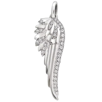 925 Silber Damen 36mm Engelsflügel Anhänger viele weiße Zirkonia Silberanhänger