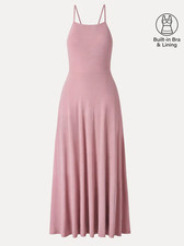 OGL Soft Linen Knit Spaghetti Midi Bra Dress, Pink Pearl