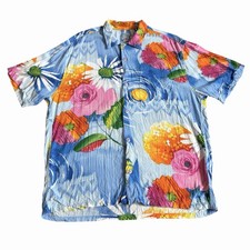Vintage Jams World Men  s Ravishing Hawaiian Shirt Sz L Floral Print Rayon Camp