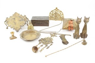Ladies Vintage Brass Desk Dresser Items Inc Plaque w/ Hooks Purse Trinket Box