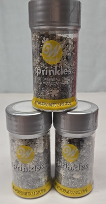 Wilton Holiday Christmas Cupcake Sprinkles White & Silver Snowflakes Lot of 3