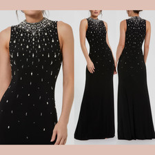 NWT Mac Duggal [ 6 ] 2260 High Neck Sleeveless Beaded Jersey Fitted Gown S1878