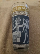 EGYPTIAN WARRIORS & FIGURES GLASS TUMBLER VINTAGE PREOWNED FREE USA SHIP