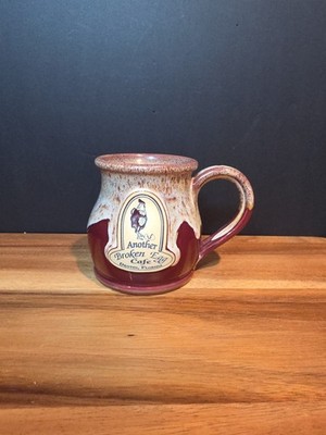 DENEEN POTTERY Another Broken Egg Cafe Maroon Drip Coffee Mug Cup Destin, FL