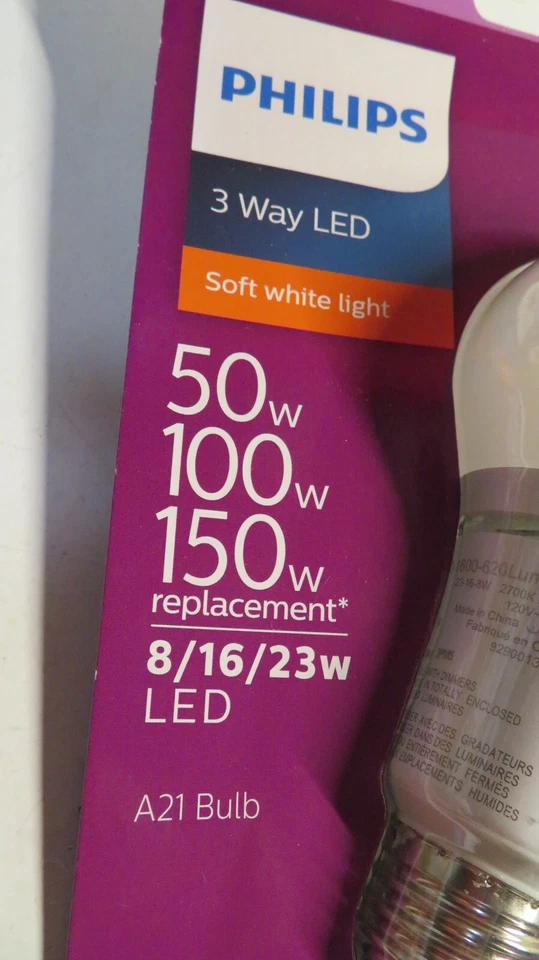 Philips 3 Way LED A21 Soft White Bulb 620/1600/2150 Lumens 50/100/150W New Seale - Image 3 of 4