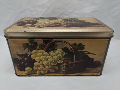 Vintage Grapes In A Basket Empty Tin