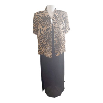 Danny & Nicole Vintage Black Two Piece Maxi Dress w/Animal Print Jacket; SZ 6