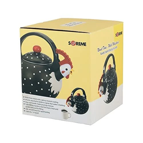 Hervidor de té silbido para estufa esmalte en acero teca gallo diseño T... Foto 4 de 4