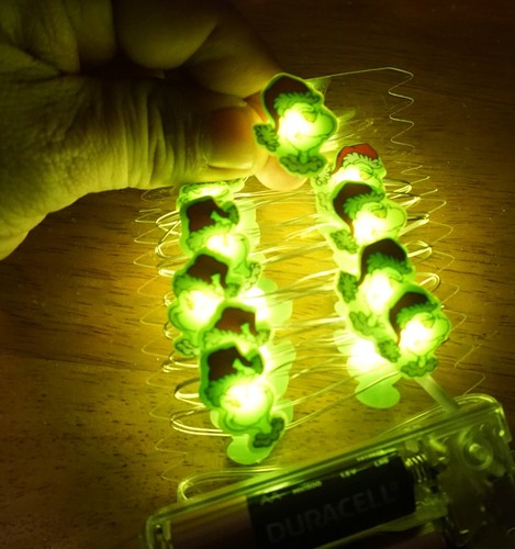 Mini Grinch Stringa Luci 20 LED Lunghezza 7 Piedi Albero di Natale Dr. Seuss Decorazione NUOVO - Foto 3 di 7