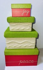 JOY - PEACE - 2 crocheted boxes Stacking And NESTING