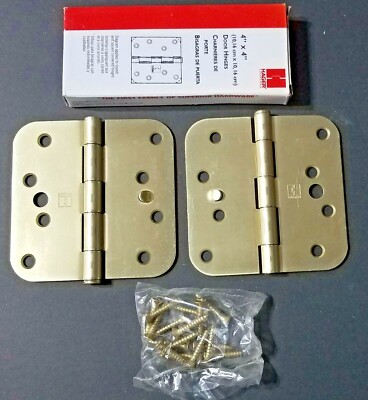 Pack of 2 Hager Satin Brass 4 X 4 Door Hinges Rounded Corner (See Pics) - NEW