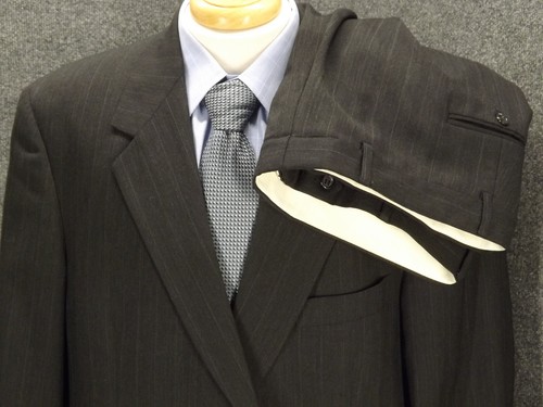 VTG Evan Picone Men 48R Charcoal Gray Wool Stripe Suit 42x28 Pleat Pants 2 Btn