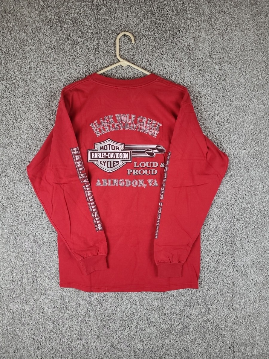 Harley Davidson Long Sleeve Shirt Red Loud & Proud Black Wolf