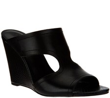 H by Halston Open-Toe Cut-Out Leather Mules - Holly Black size 7.5