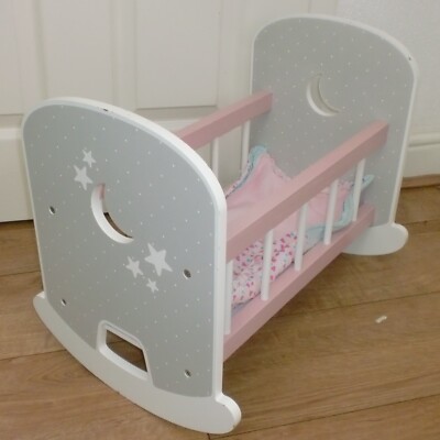 LITTLE TOWN BABY DOLLS WHITE,& PINK ROCKING COT WOOD