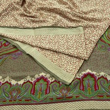 Vintage Sari Ivory Green Pure Crepe Silk Printed Saree 6yd Sewing Floral Soft
