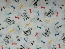 Dalmatian Puppies Paws Colorful Doggie Bones Cotton Fabric SBTY X 44" W NEW