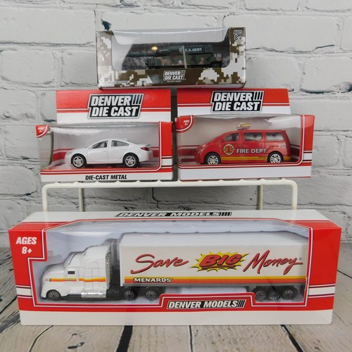 Menge 4 verschiedene bunte Denver Modelle Druckguss Auto, LKW, Panzer, Feuer Spielzeug