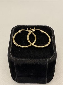 Authentic CUTE 14K/925 Yellow Gold Plated Silver Diamond Cut Hollow HOOP Earrings 2.7gr.