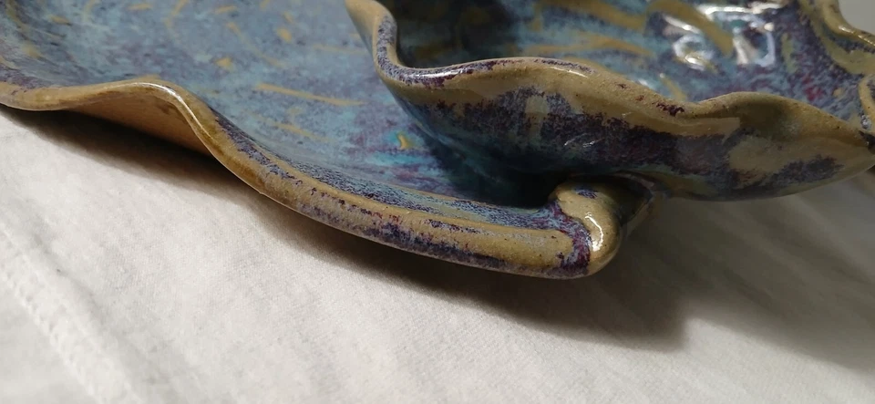 Plato para servir cerámica MEK artesanal con tazón adjunto estilo japonés firmado Foto 3 de 4