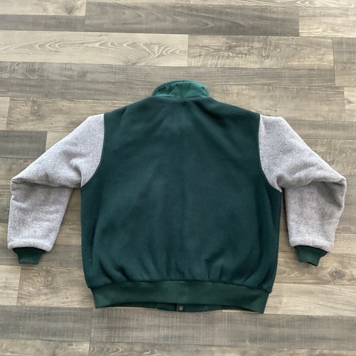 VTG LL Bean Fleece Letterman Stadium Varsity Jacket Men’s LARGE Green Grey Snap - Picture 10 of 11