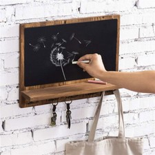 Wall Framed Chalkboard Blackboard with 8 Hooks Notice Board Floating Shelf Ledge