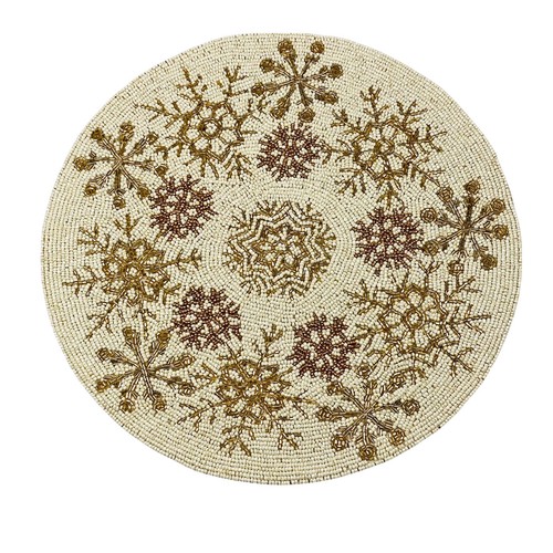 Tahari Christmas Gold Snowflakes Beaded Round 15" Charger Placemat eBay