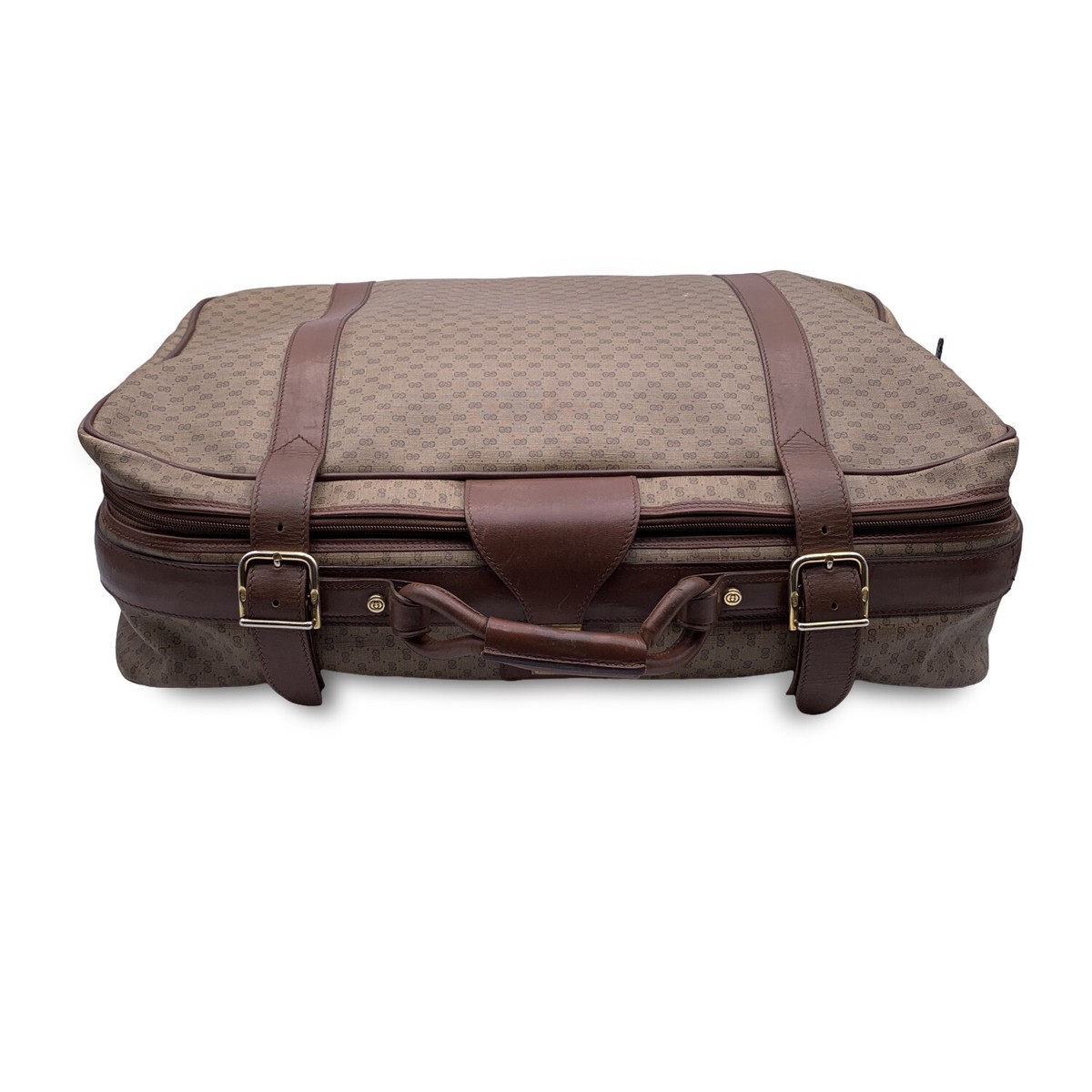 Authentic Gucci Vintage Beige Monogram Canvas Travel Bag  Gucci Brown and Tan Luggage Travel Bag with Iconic Monogram main image 0