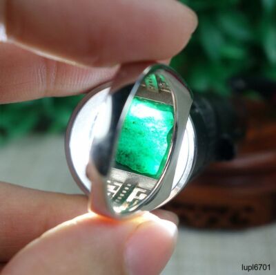Certified Black Green 100% Natural A Jadeite Jade Ring S925 silver墨翠戒指（Free size