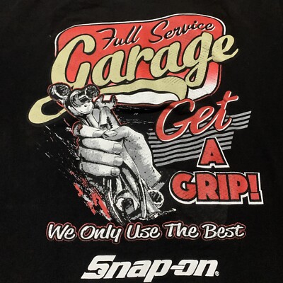 Snap-On Tools T Shirt Mens Black Full-Service Garage Get A Grip Choko No TAG