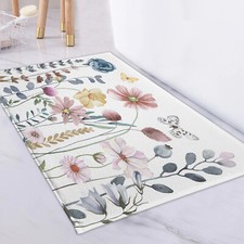 Butterfly Pink and Blue Wildflower Bath Mat for Bathroom Mat Bath Rug Doormat