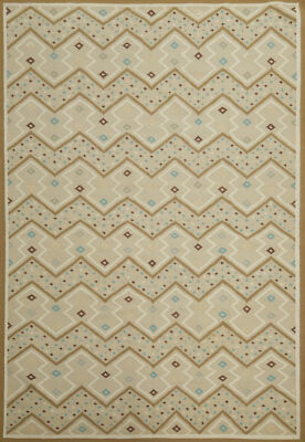 Geometric Beige Kilim Durrie Rugs Flatweave Pile Kelim Carpets 9x12 ft
