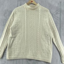 vintage L.L. BEAN CABLE KNIT COTTON IVORY SWEATER WOMEN S LARGE