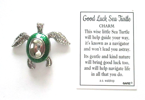 Y2 Emerald green Good Luck Sea Turtle Pocket charm figurine Ganz miniature - Picture 1 of 14