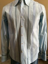 TED BAKER LONDON 3 Light Blue w/PINTUCKS  NAVY EMBROIDERED STRIPES SHIRT