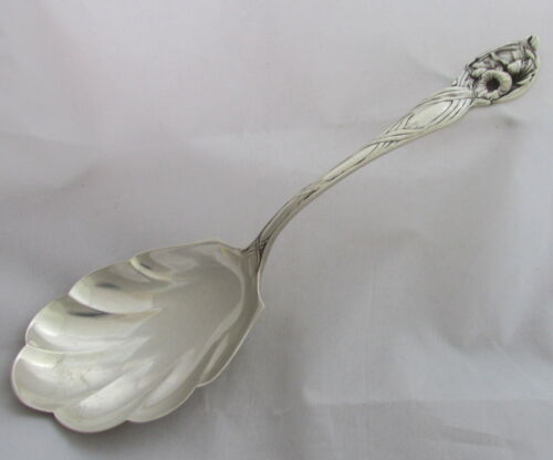 Antique Watson Sterling Silver Orchid Flower Heavy Shell Bowl Serving Spoon