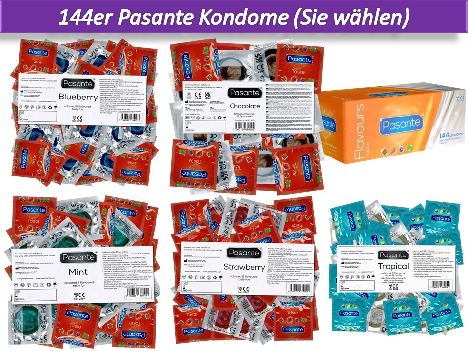 ♥ 144er Pasante Kondome 53mm Blueberry / Chocolate / Mint / Taste Condome