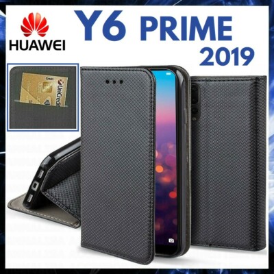 BOOK WALLET CASE for Huawei Y6 Prime 2019 Black Leather Flip Cover